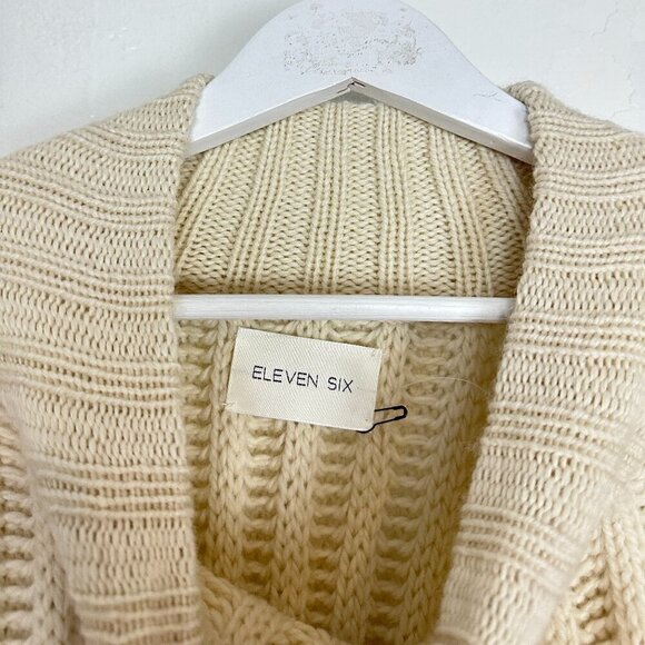 ELEVEN SIX Hanni Fringe Rib Wool Poncho in Ivory Size OS - Picture 9 of 12